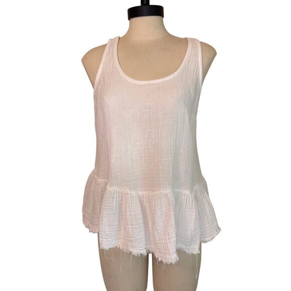 Current Elliott Women's Ballet Tank Top White Cotton Gauze Raw Hem Size 2 - Picture 1 of 7